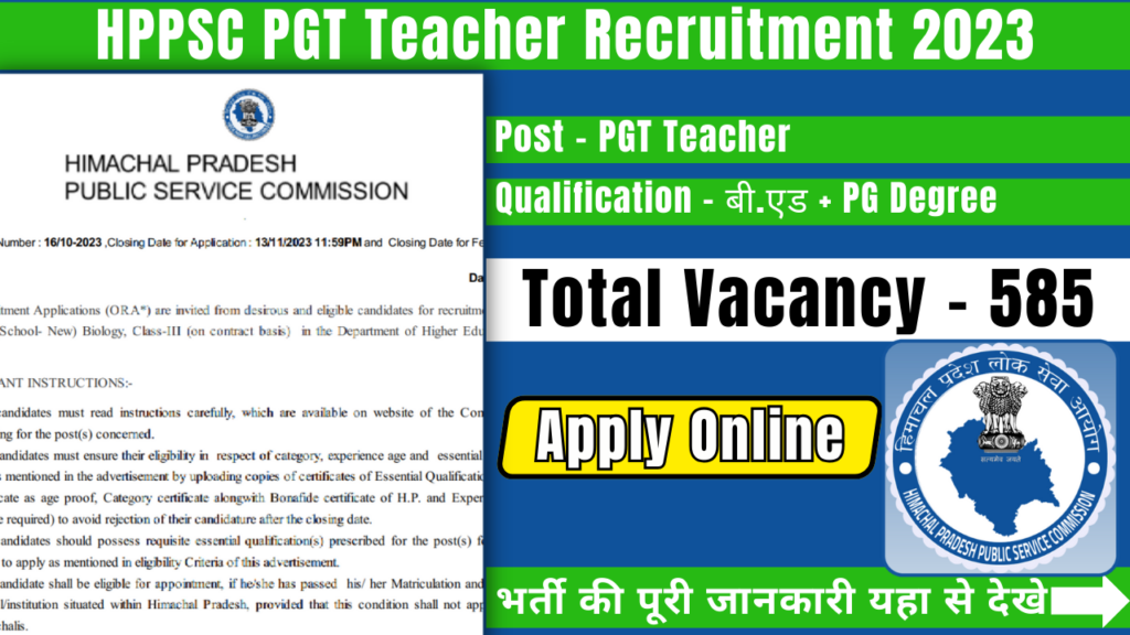 PGT Teacher Recruitment HPPSC 2023